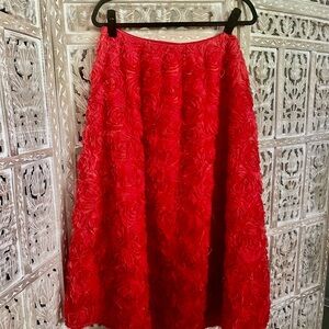 Zara Vibrant Red Rose Textured A-Line Skirt 💃